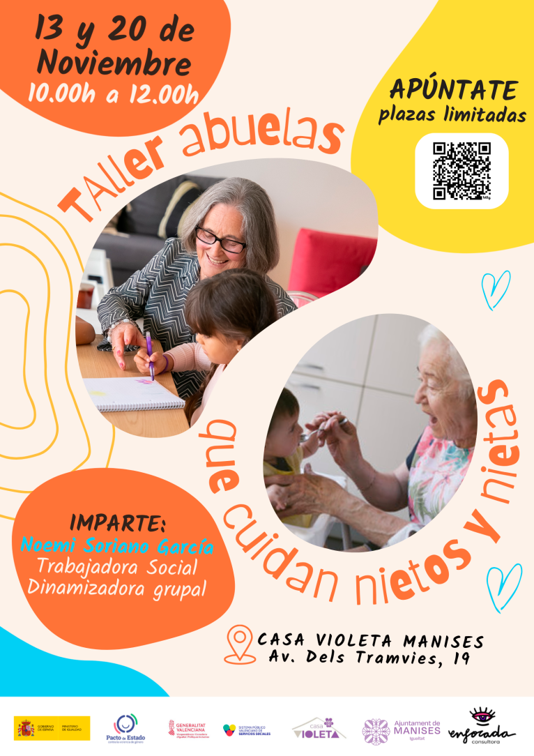 Próximo 13 y 20 de noviembre Taller Enfocada Consultora, abuelas que cuidan de sus nietas/os, en Casa Violeta Manises: abiertas las inscripciones